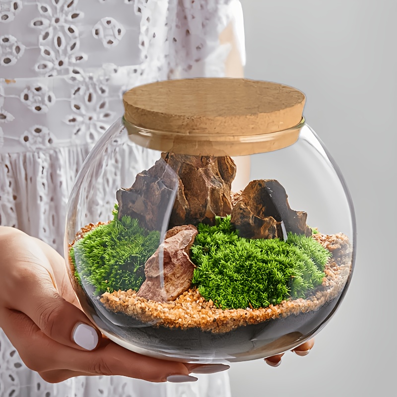 TEMU Bohemian Glass Jar With Cork Stopper - 15cm Decorative Bottle Suitable For Diy Micro-landscapes, Terrariums, Decor, Plant Display, Table