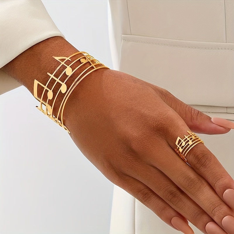 Golden & Silvery Hollow Line Note Bracelet Set