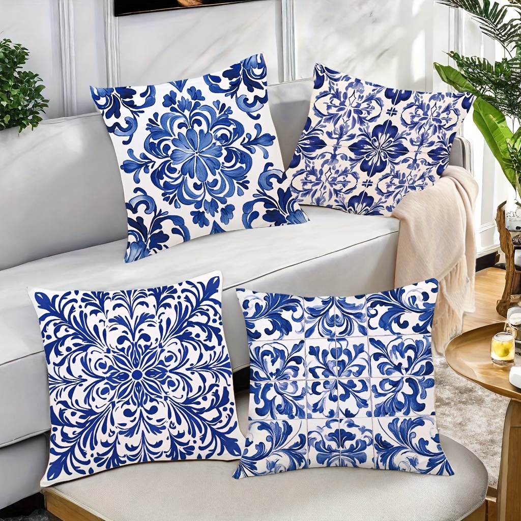 4pcs blue and white porcelain style geometric pattern pillowcases warm and comfortable beautiful and practical 17 72 inches 17 72 inches suitable for home sofa decoration home accessories bedroom zipper pillowcases double sided printin Product details 3