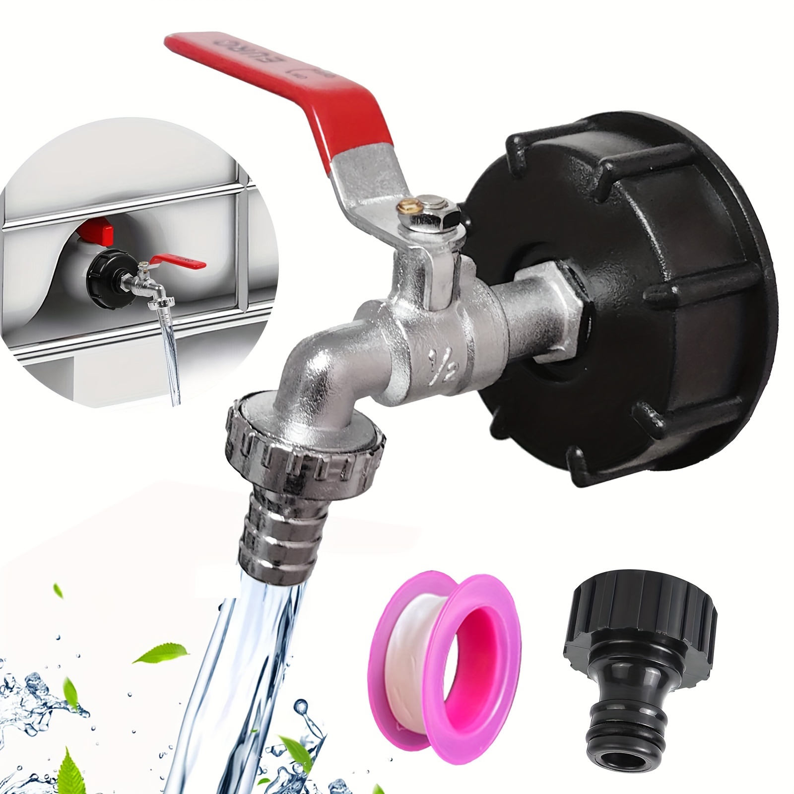 

1000l Ibc Water Tank Outlet Tap - Durable Alloy Ball Valve With 1/2" Adapter, Fit For Rainwater & Garden Tanks
