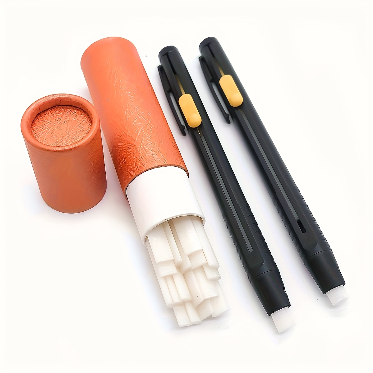 2pcs Uniqueforyou Retractable Invisible Marking Pens, White & Black, With 20 Refillable Wax Cores, High-temperature Chalk, Non-damage, Reusable Sewing Chalk Pencils For Tailors