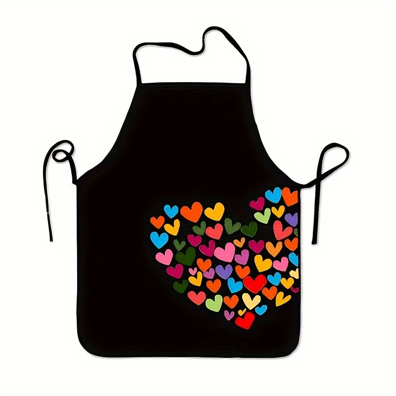 

1pc, Apron, Colorful Heart Print Kitchen Apron, Unisex Design For Men & Women, Durable Polyester Material, Adjustable Cooking Apron With Pocket