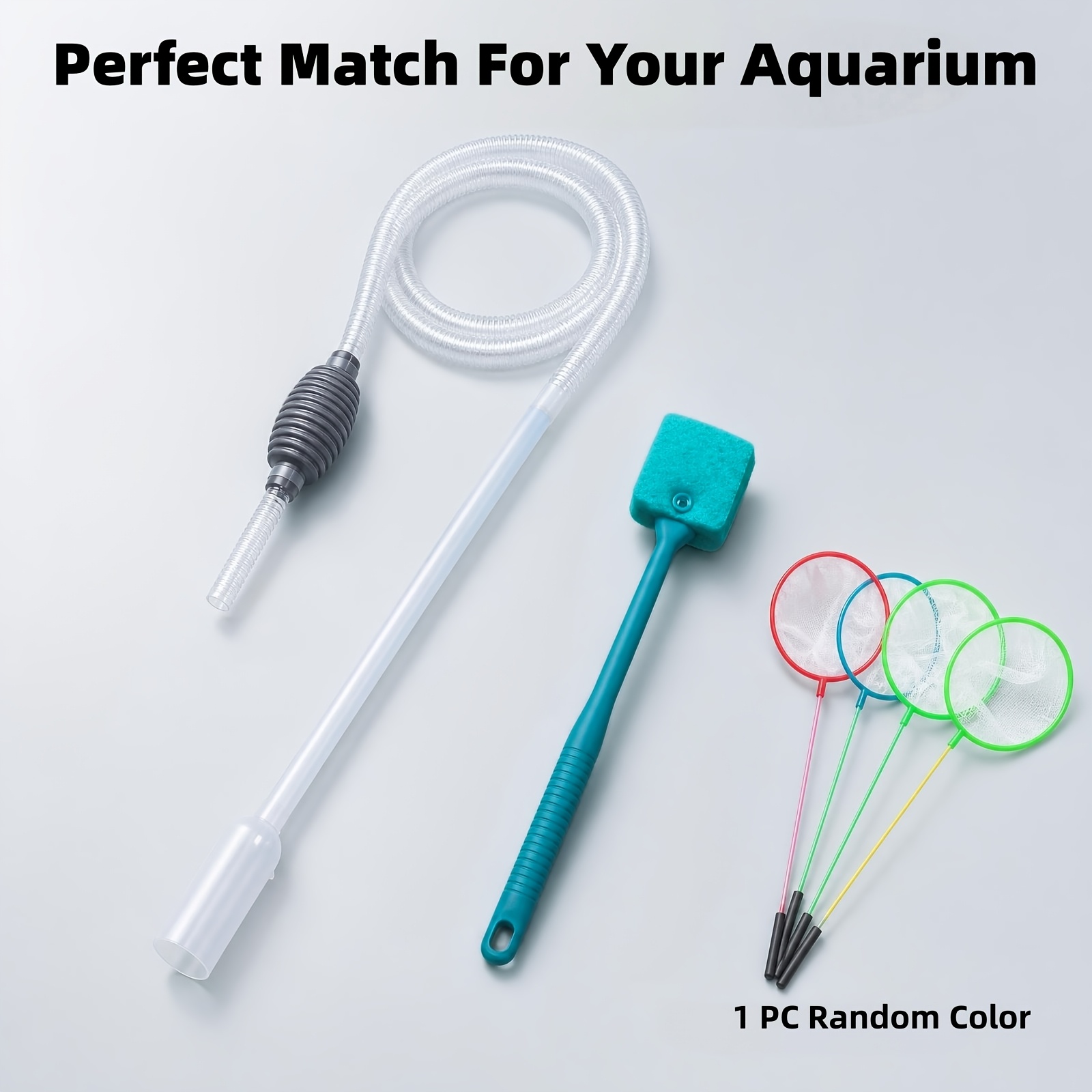 TEMU Kit de nettoyage d'aquarium toutes 3 pièces, comprenant un siphon de changement d'eau de 1,7 m, une brosse à éponge à long manche et un filet à