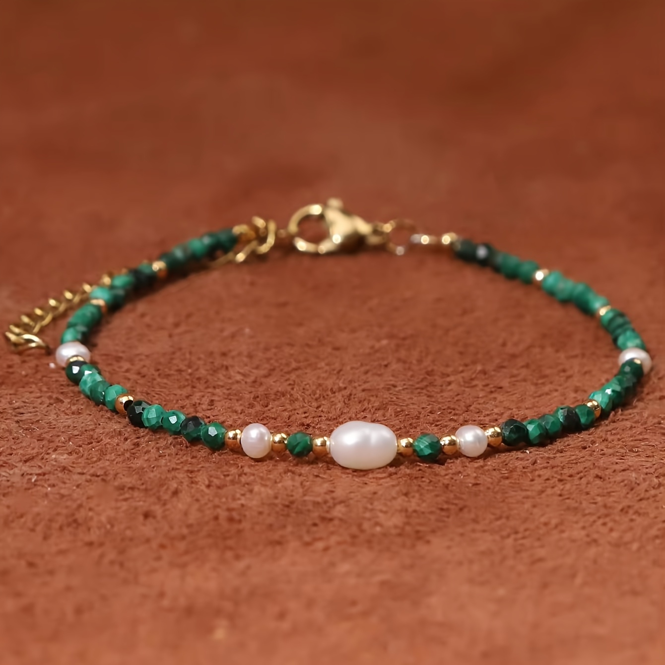 Image of Natural Stone 1pc Elegant Holiday Presents Carved Malachite Handmade Beaded Women's Fashion Bracelet Summer Style Daily Gifts