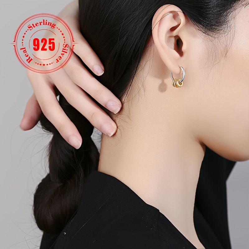 

2pc925 Hypoallergenic Triple Ring Ear Buckle Simple Fashion Temperament (about 4g)