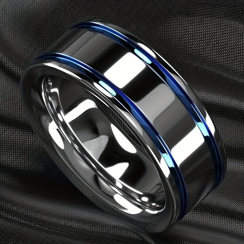 

Fashionable Men's 8mm Blue Tungsten Steel Ring - Domineering And Luxurious Style - Unique Engagement Jewelry For Avant-garde Men