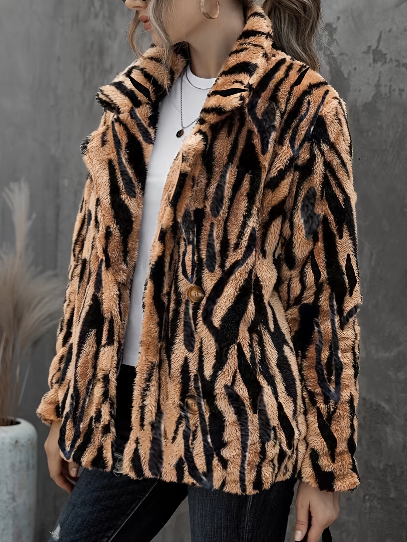 Lapel Plus Size Faux Fur Leopard Print Coats Plus Size Leopard