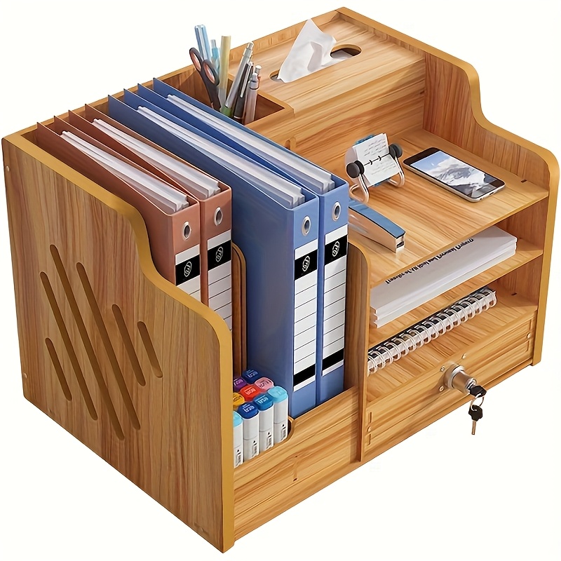 SUPEASY Wooden Desk Organizer - 3 Tier Paper File Organizer