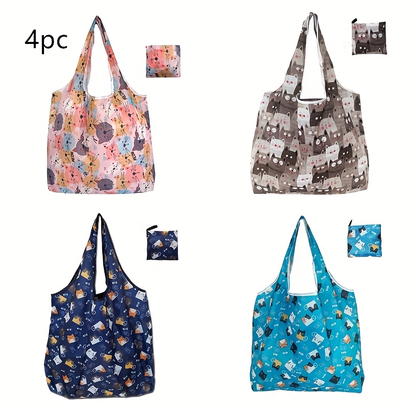 TEMU 4pcs Reusable Folding Shopping Bags, Washable, Portable Shopping Bags, Foldable Supermarket Shopping Bags, Suitable For Shopping And Travel,