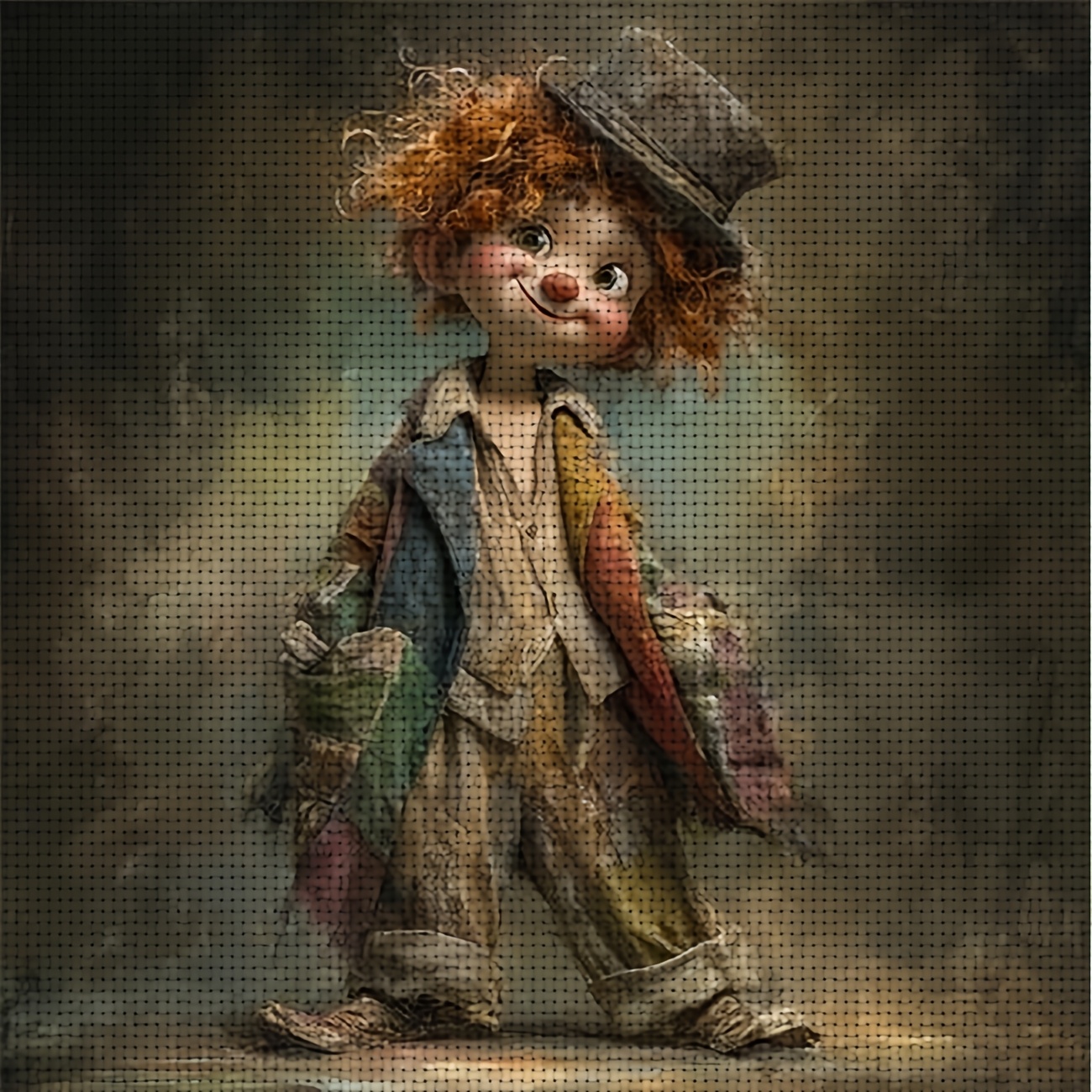 TEMU 1pc Printed Diy Stitch Kit, Frameless, "the Clown In Rags" Design, Beginners To Relax And Craft, Experience The Full Process From "leisure" To