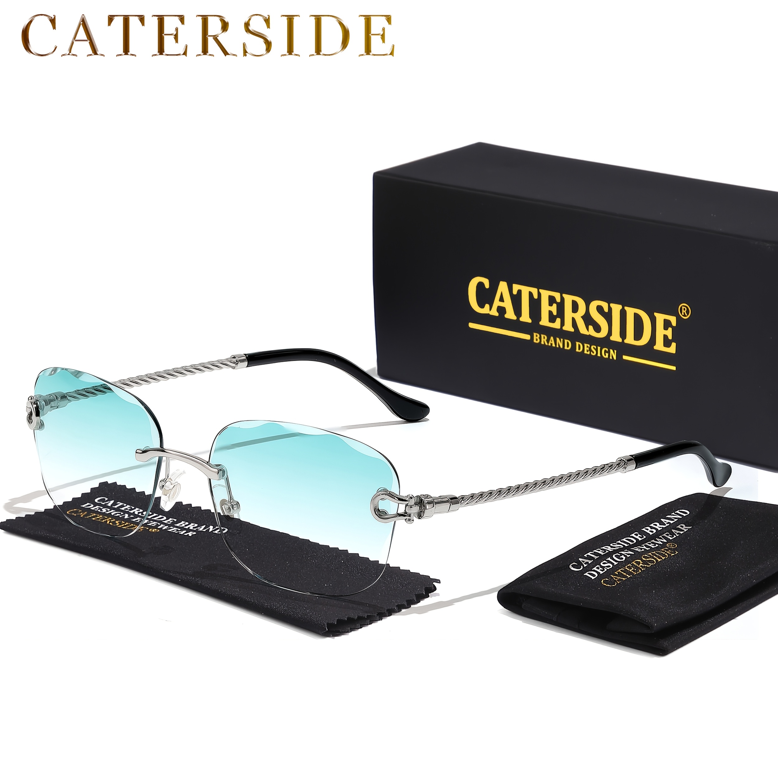 Image of Caterside Rimless Fashion Glasses With Metal Alloy Temple For , Ideal For Travel, Island Vacation, Parties & Street Photo Props, Perfect Christmas & Birthday Gifts