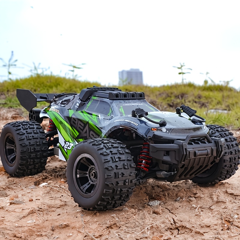 4WD High-Speed RC Off-Roader | 35KM/H Stunt Toy Car With Wheelie Bar & Adjustable LED Lights | 1:18 Scale Model | 7.4V Long-Life Battery | All-Terrain RC Truck For Adults & Kids - Outdoor Gift