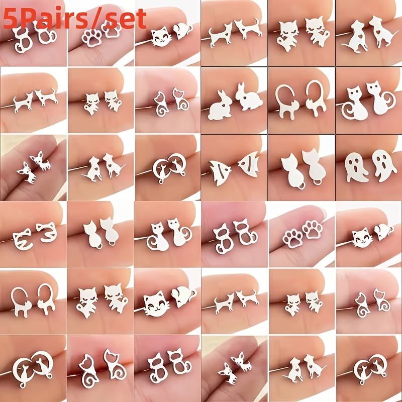 TEMU Pair Of 5 Small Animal Stud Earrings For, Simple And Versatile Mixed Styles, Fashion Jewelry For Parties And Daily Wear, Best Gift, Random