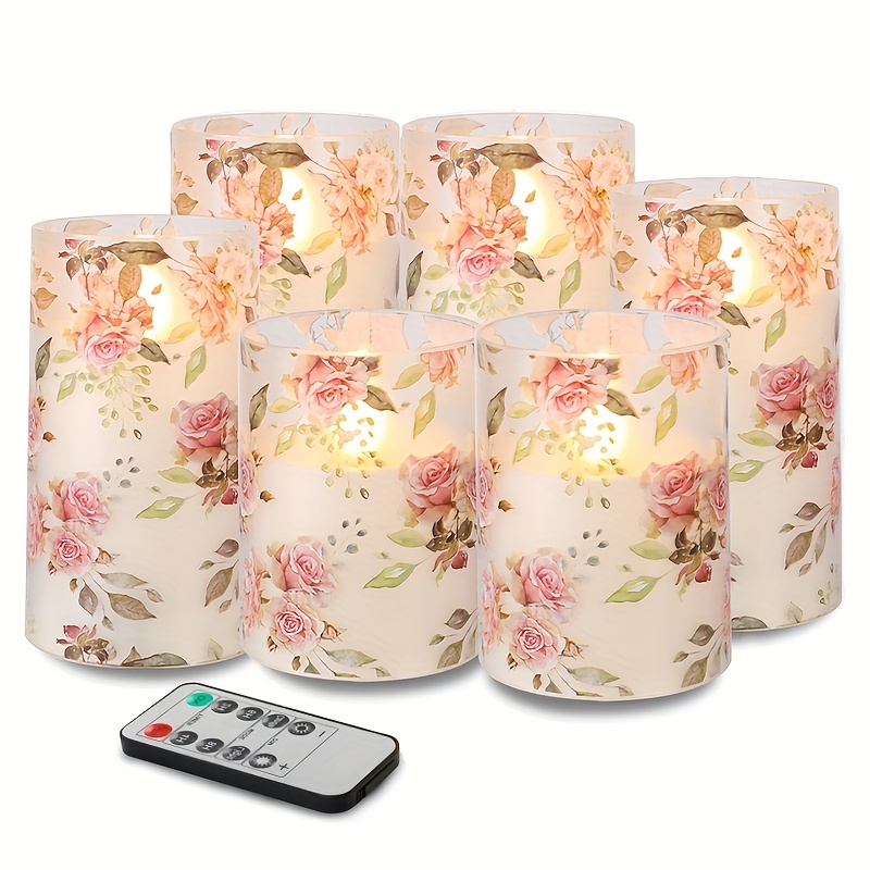TEMU 6-pack, Plastic Flameless Flickering Candles, Rose Flower Realistic Electric Candles, Battery Powered, With 10-button Remote Control And 24-hour