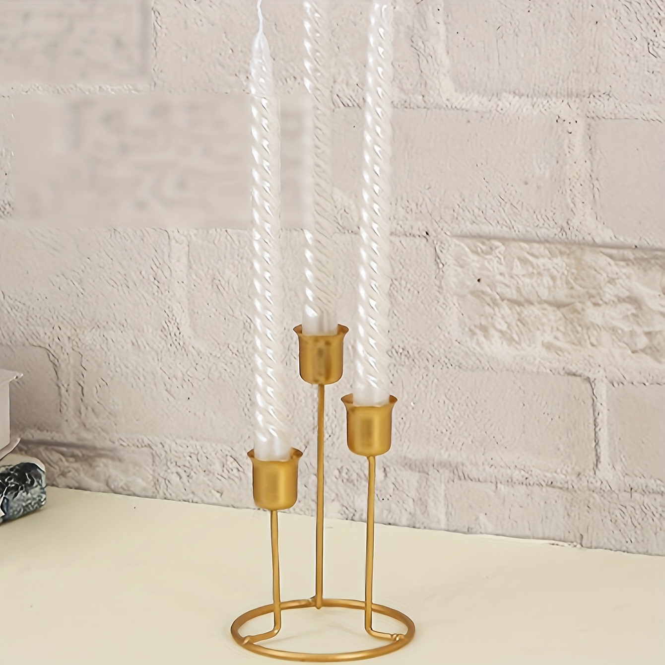 TEMU 1pc 3-arm Elegant Golden Metal Candle Holder - Heavy-duty Iron 3-sided Triangular Design For 9 Candles (no Center), Wedding, Banquet & Dinner