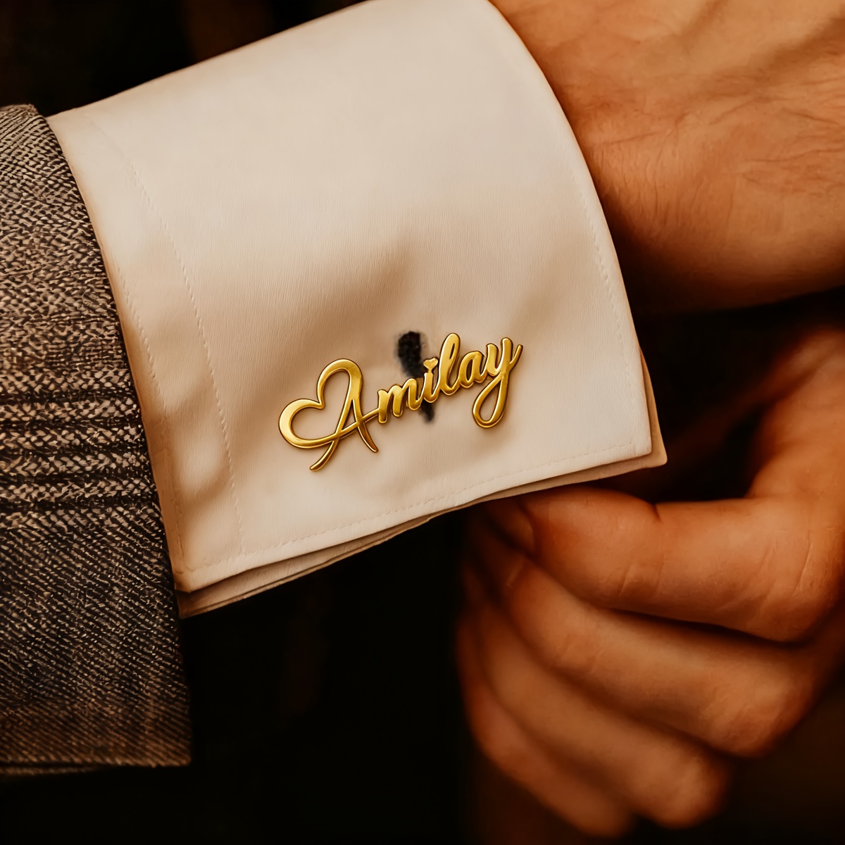 Customized Heart-shaped Name Cufflinks for Men