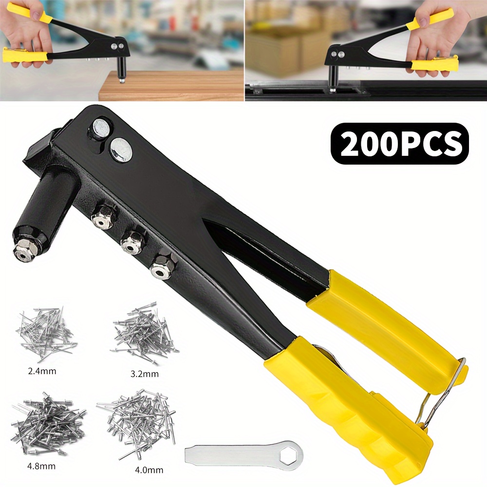 

4-in-1 Heavy Duty Set Hand Kit Suitable For Metal, Plastic And Leather With 200pcs Rivets