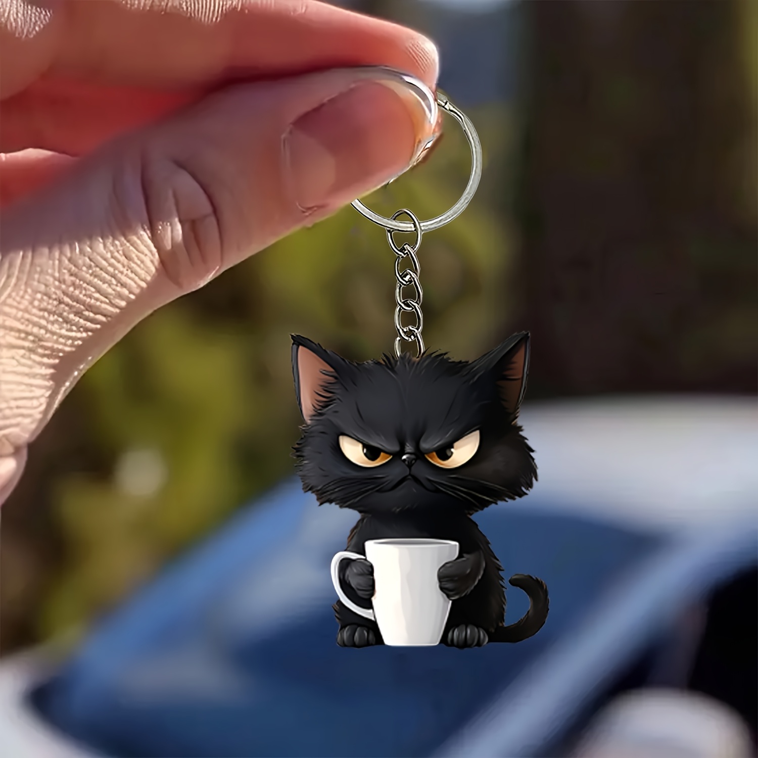 

Cartoon Black Cat Acrylic Keychain - 2d Pendant For Car Rearview Mirror, Home & Kitchen, Bag - Multifunctional Decorative Accessory - Ideal Valentine's Day Gift With Ring