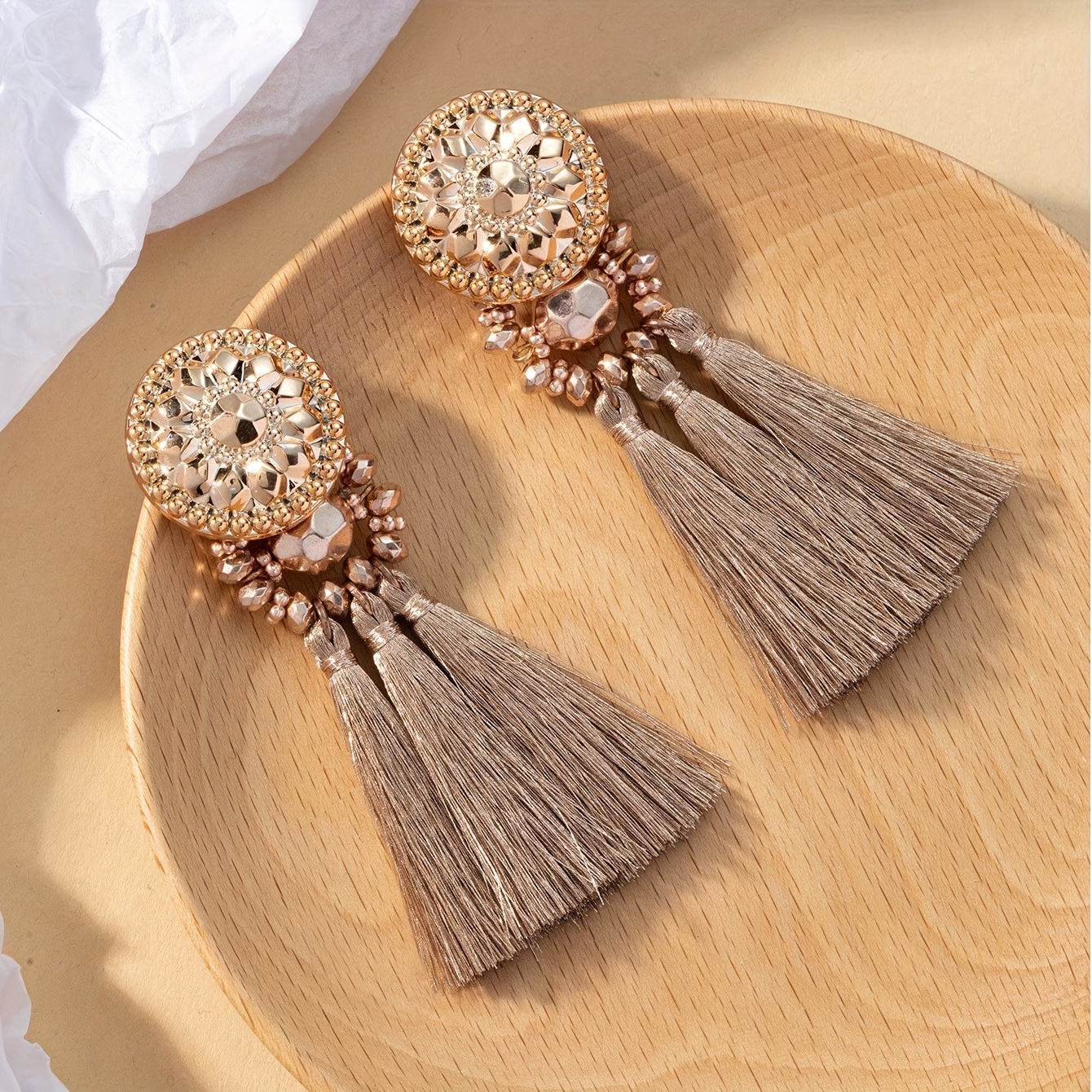TEMU 1 Pair Of New Autumn And Winter Bohemian Long Tassel Earrings, Fashionable, Elegant And Versatile Ladies' Ear Studs
