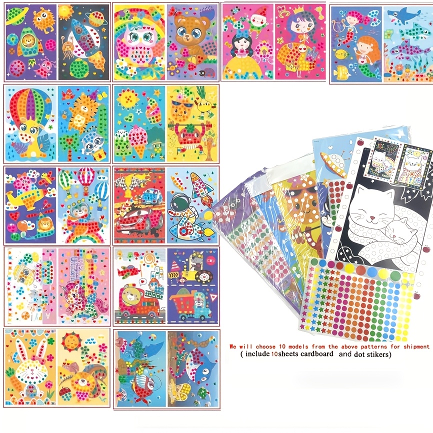 Image of 10 Sheet/set Diy Colorful Sticker Kid Education Toys Cute Cartoon Princess Animal Paint By Star Heart Dot Sticker Girls Boys Puzzle Gifts