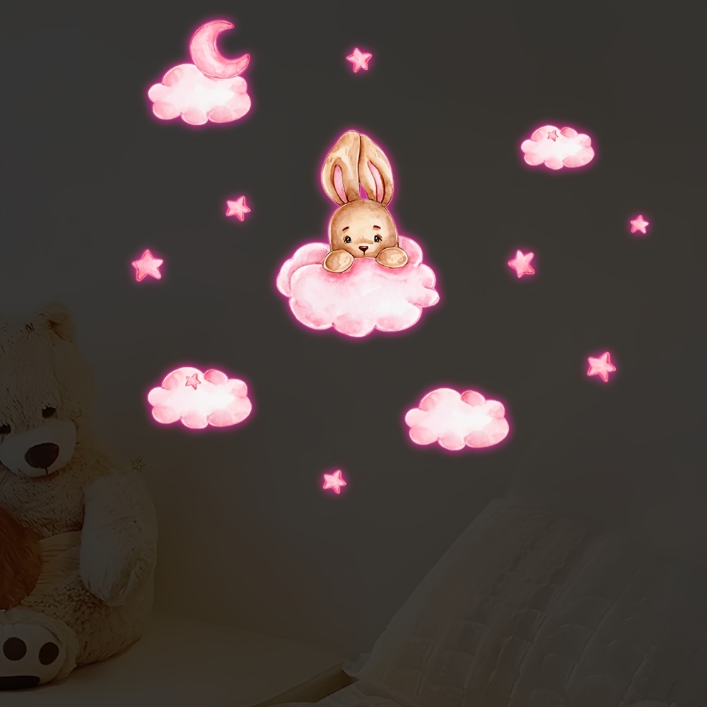 Glow-in-the-Dark Pink Cloud Bunny Wall Sticker