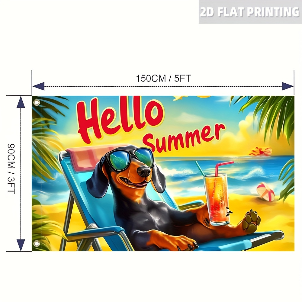 Image of 1pc, Contemporary Summer Dachshund Flag With 2d Printing, Single-sided, Measuring 150×90cm (flag Pole Not Included), Ideal For Outdoor, Garden, And Patio Decoration.