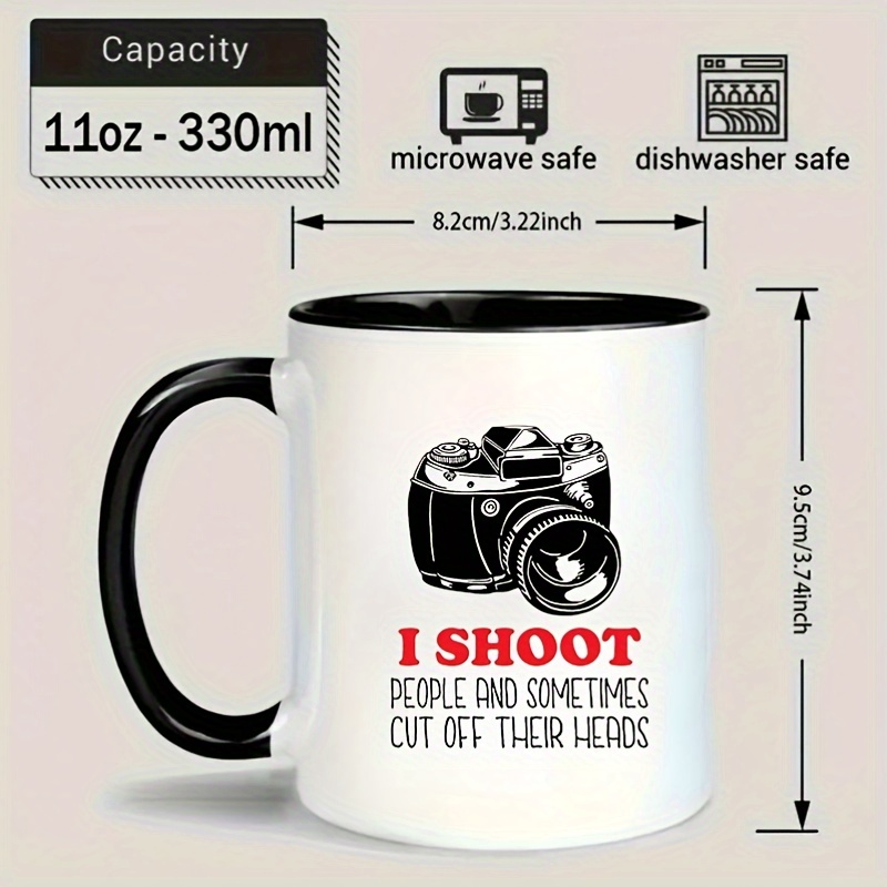 1pc 11oz ceramic coffee mug with camera design humorous i shoot people print insulated durable reusable ideal gift for photography enthusiasts office     mothers day thanksgiving birthday easter   thanksgiving 1
