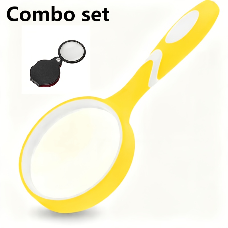 Image of 7x-8x Handheld Magnifying Glass+mini Folding Magnifying Glass (2-pack) With A Rubberized, Shock-resistant Plastic Handle And Clear Glass Lenses, Ideal For Reading Books And Newspapers