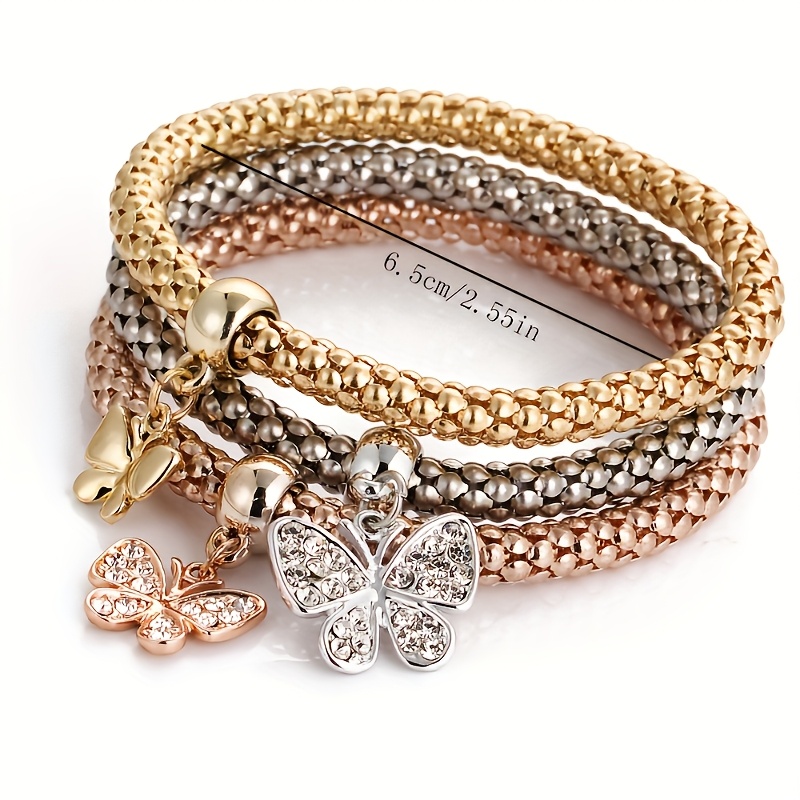 Rhinestone Butterfly Bracelet Set, 3 Chains