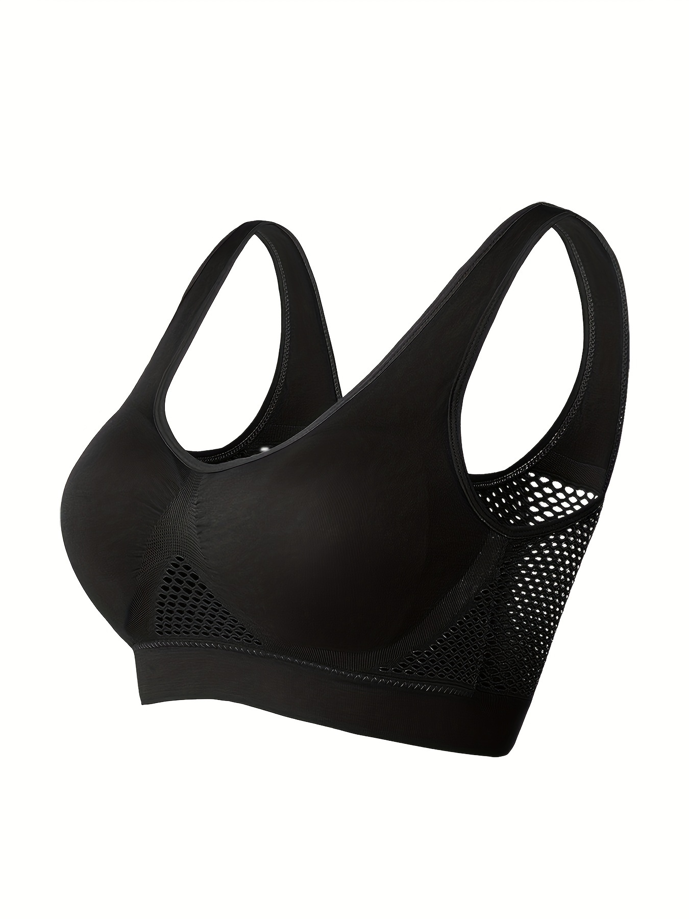 1pc Essence Collection - High-Elasticity Bra with Removable Pads, Breathable Mesh Design for &, Wireless & Comfortable Fit, Plus Size Bra | Wireless Bra | Removable Pads
