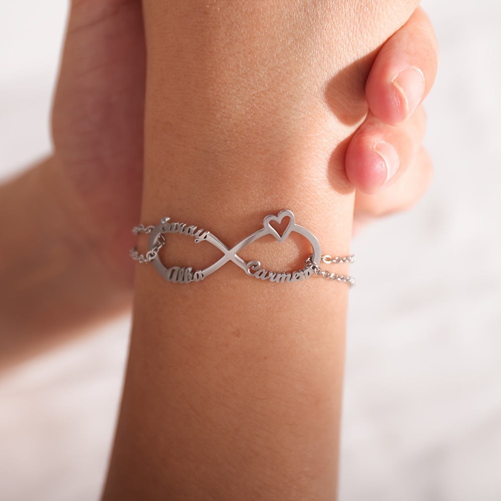 

Elegant Personalized Infinity Heart Bracelet, Customizable With 1-4 Names, Stainless Steel Fashion Jewelry For Women, Ideal For Mother, Grandmother, Daily And Gift Giving Occasions, Christmas Present