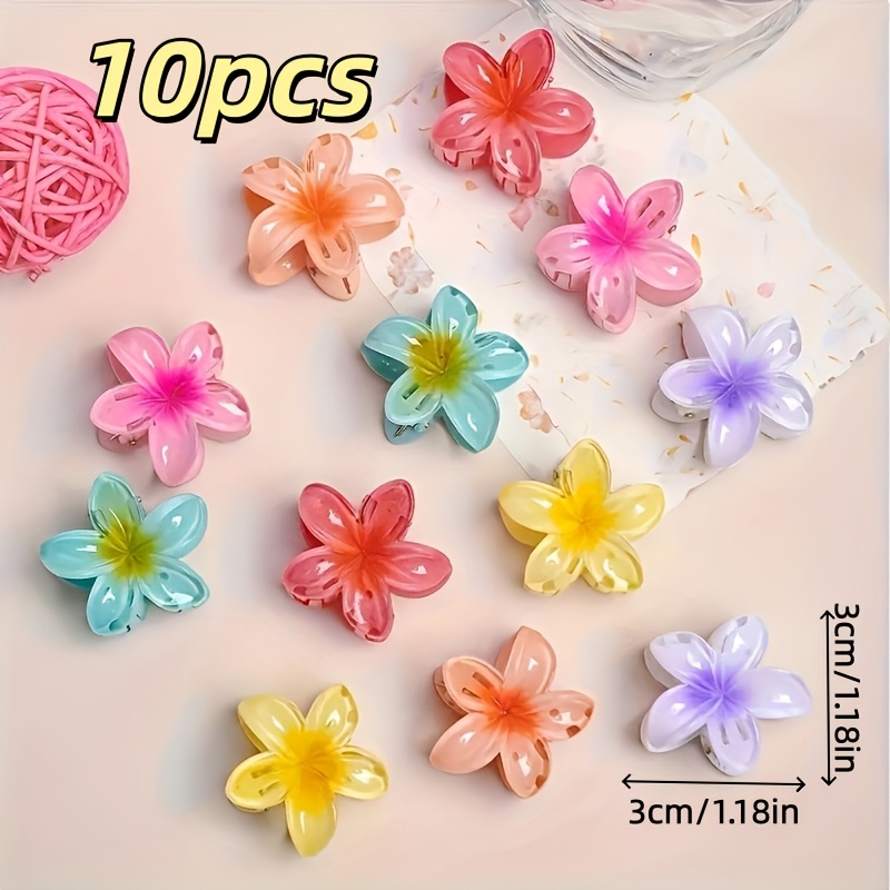 TEMU 10pcs (random Colors) Delicate Small Flower Hair Clips And Shark Clips With A And Summer Vibe, Portable And Compact Claw Clip Set, Light And