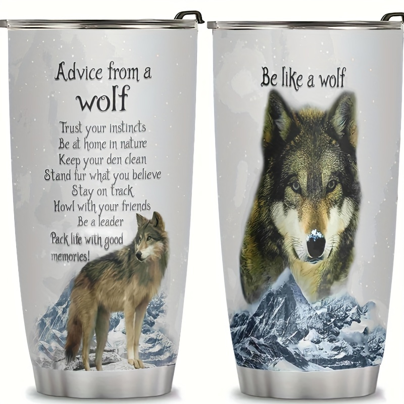 

20oz Stainless Steel With Wolf Design, Rust-proof, Detachable Lid, 18/8 High-quality Insulated, 12/ Cold/hot Keep, Ideal For Outdoor & Travel, 304 Material - Perfect Gift For