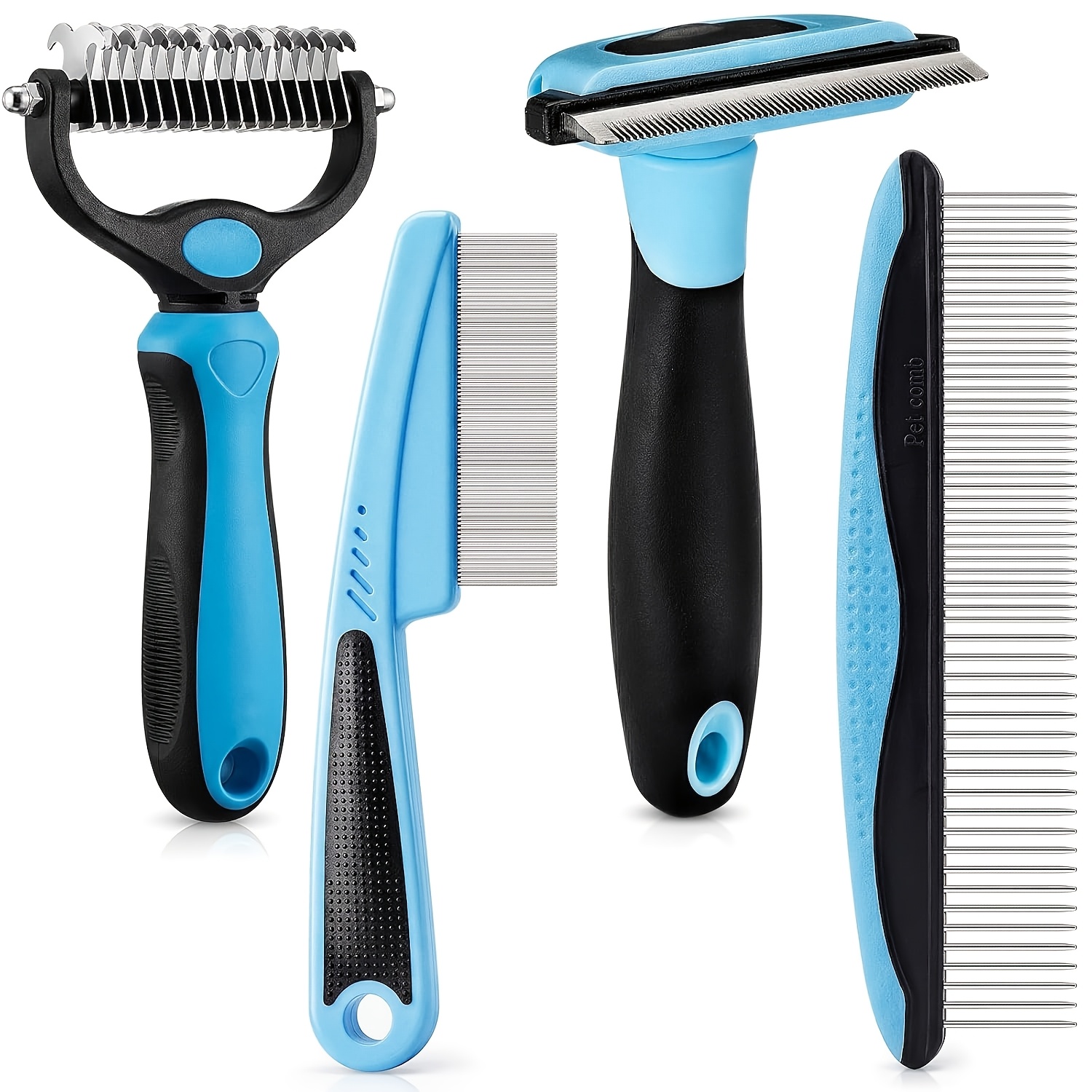TEMU 4pcs Dematting Comb For Dogs Pets Grooming Tools For Dogs And Cats - Fine Tooth Comb, Deshedding Tool & Double-sided Tools Set Ideal For