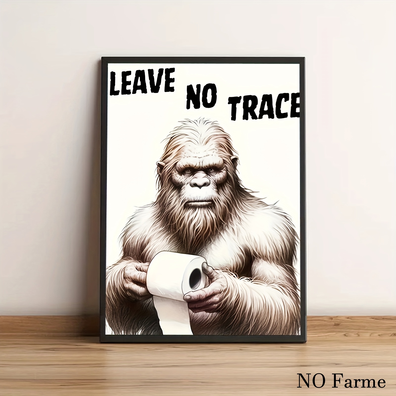 TEMU Affiche sur toile d'art humoristique 2D plate, 1 pièce, cadre, motif Sasquatch vintage et toilettes - Décoration murale rustique pour homme,