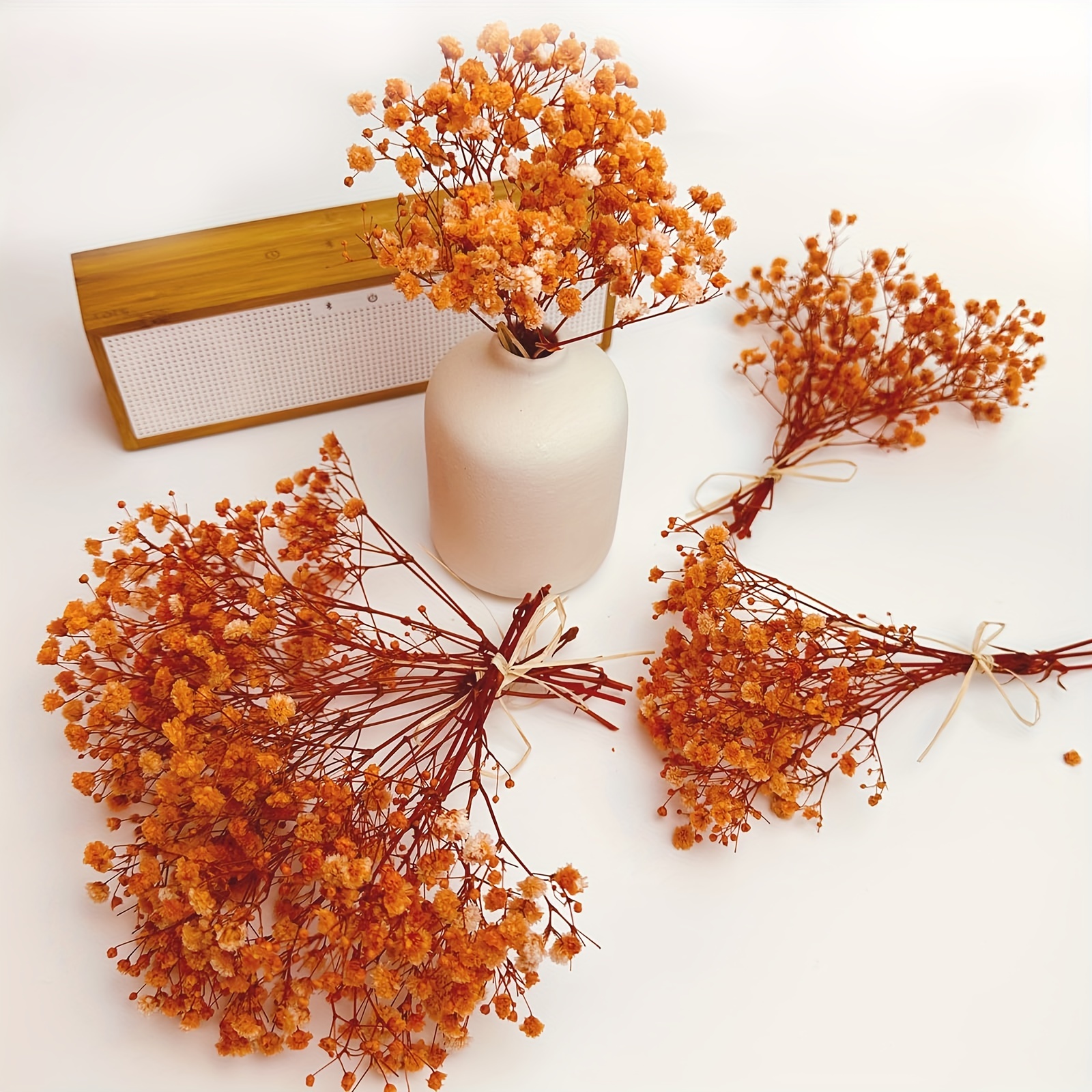 

6pcs Preserved Orange Baby's Breath, Mini Size Bouquetsgypsophila Long Lasting Flowers For Vase Home Decoration Photo Props Parties Weddings Card Making Crafts Floral, Diy Décor