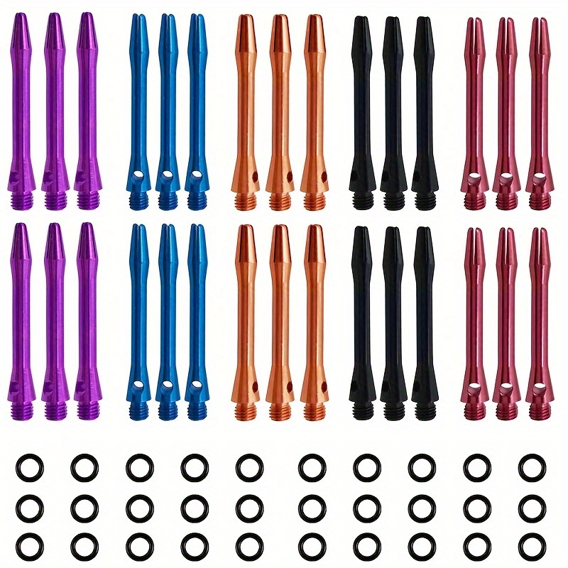 30pcs Dart Shafts for Steel Tip Medium 2BA Thread Aluminum Alloy Dart Stems 45mm with Rubber Rings Replacement Aluminum Dart Shaft Darts Accessories Kit