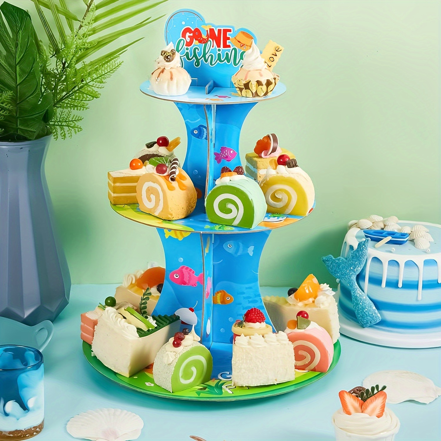 Gone Fishing Party Supply Cupcake Stand 3 Tire Round - Temu