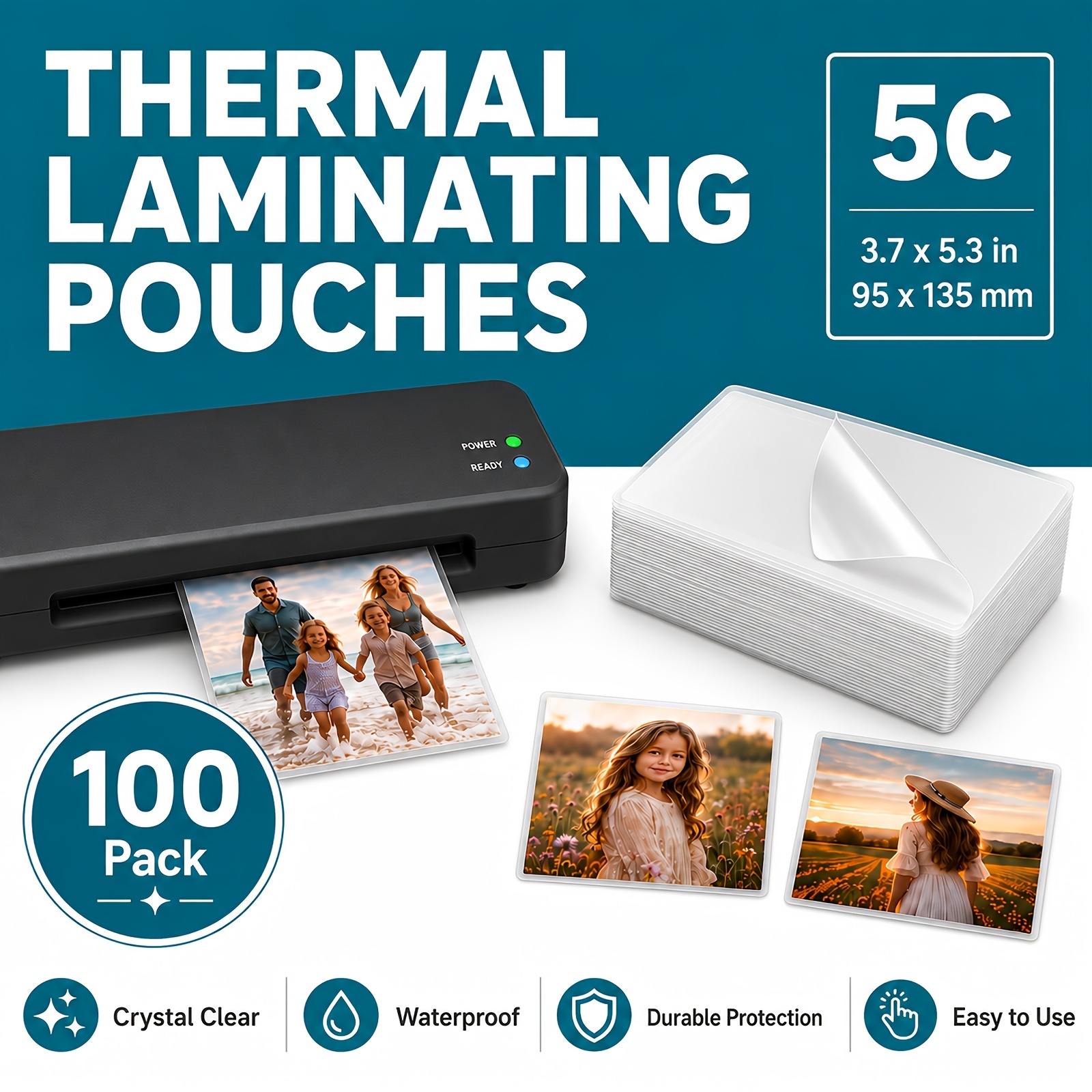 TEMU 100 Pack Thermal Laminating Pouches Suitable For School & Office - 3.7x5.3in Size, 0.05mm Thick Sheets With 5c Heat Seal, Ultra Clear Glossy