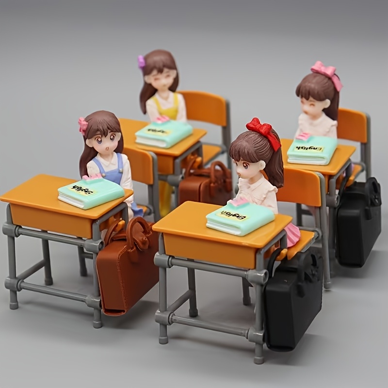 15pcs Mini Classroom Desks & Blackboard Dollhouse Model Set