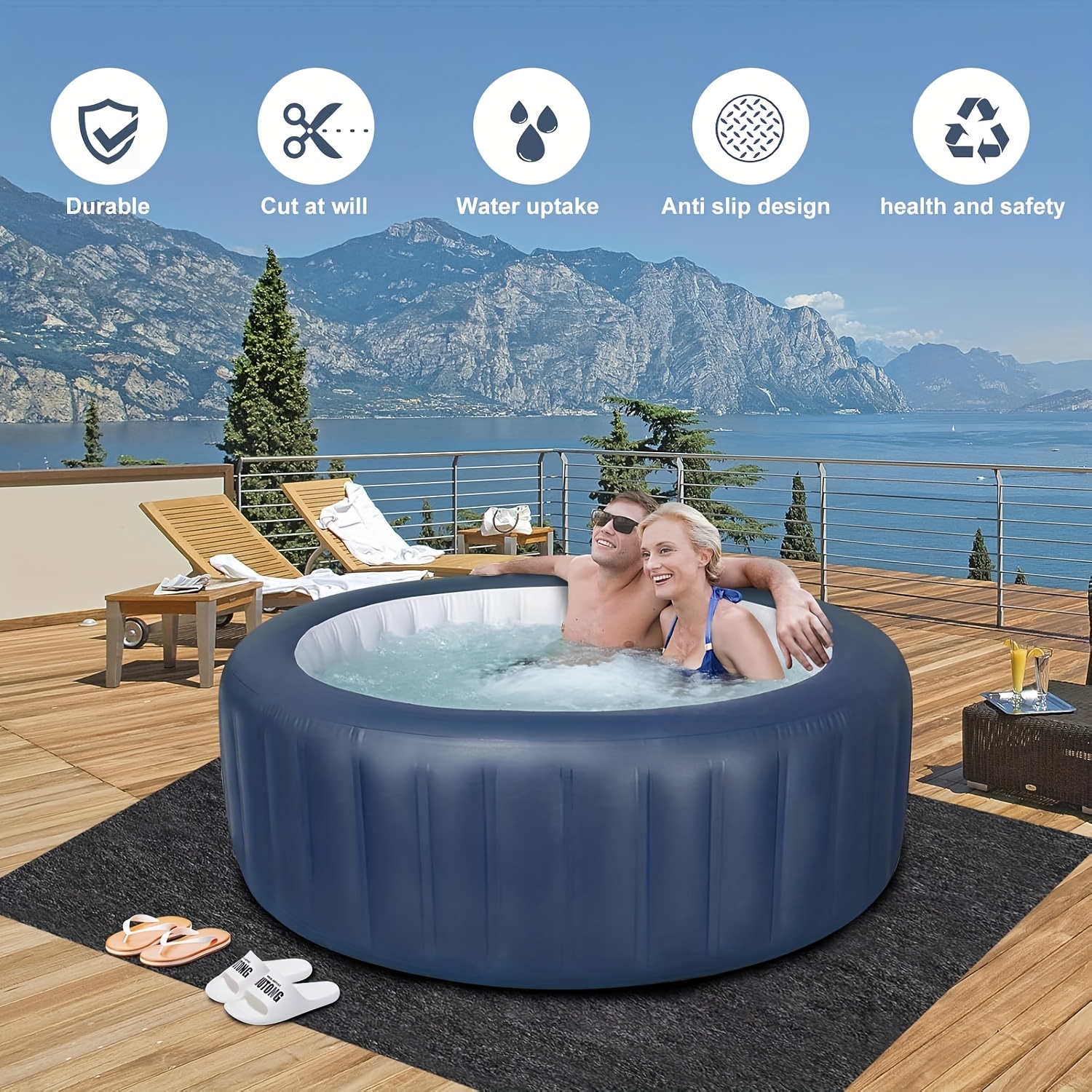 Inflatable Pool Mat 74x72 Inch Extra Large Hot Tub Pad Inflatable