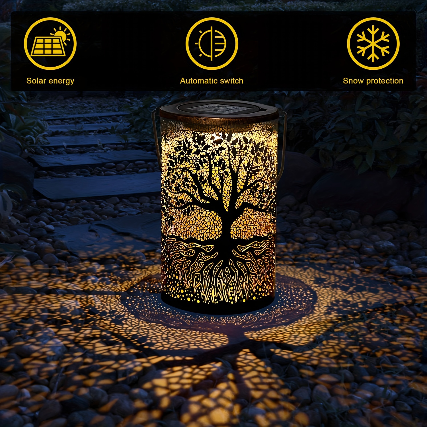 

1pc Solar Lanterns Outdoor Hanging Light, Metal Led Outdoor Solar Lights Decoration, Unique Exquisite Large Solar Lights, Outdoor Decorative Lights, Garden Decorative Lights, Garden Accessories