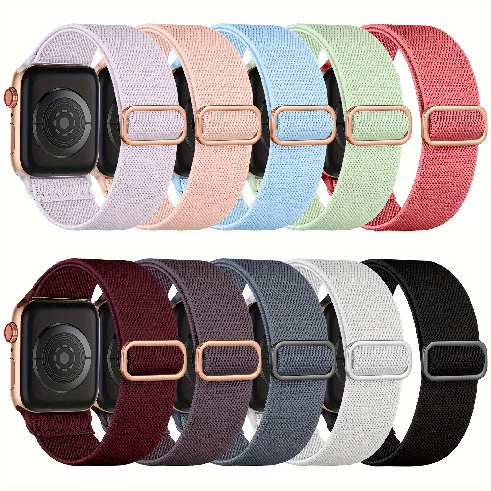 

10 Pack Stretchy Solo Loop Compatible With Watch Band 38mm 40mm 41mm 42mm 44mm 45mm 49mm Women Men, Soft Nylon Elastic Braided Strap Wristband For Iwatch Series Ultra 9 8 7 6 5 4 3 2 1 Se
