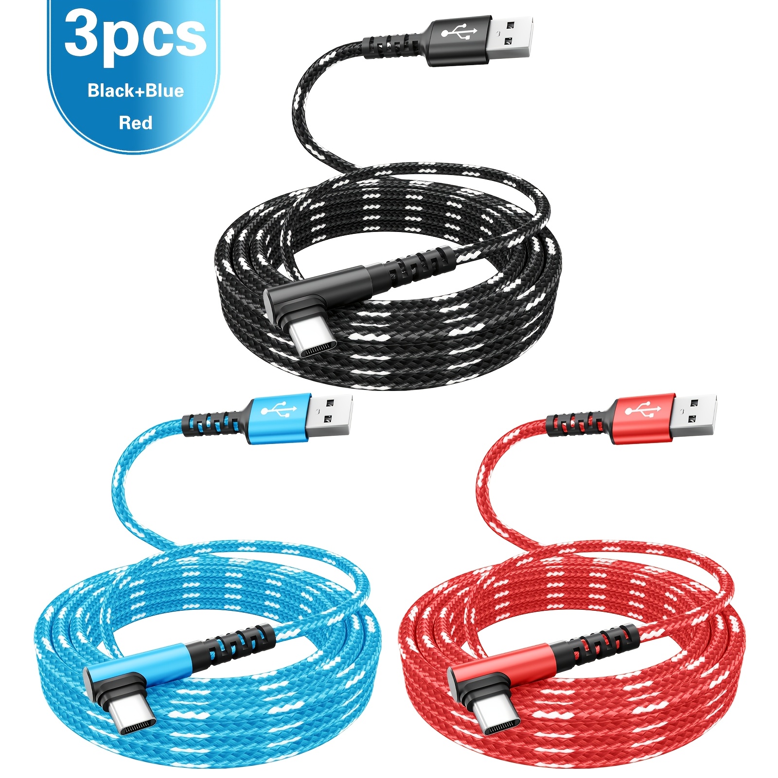 TEMU Dinije 3pcs Type C Charger Fast Charging, Right Angle Usb To Type C Cable, 90-degree Elbow Data Transmission, Braided Usb-c Charger, For Huawei
