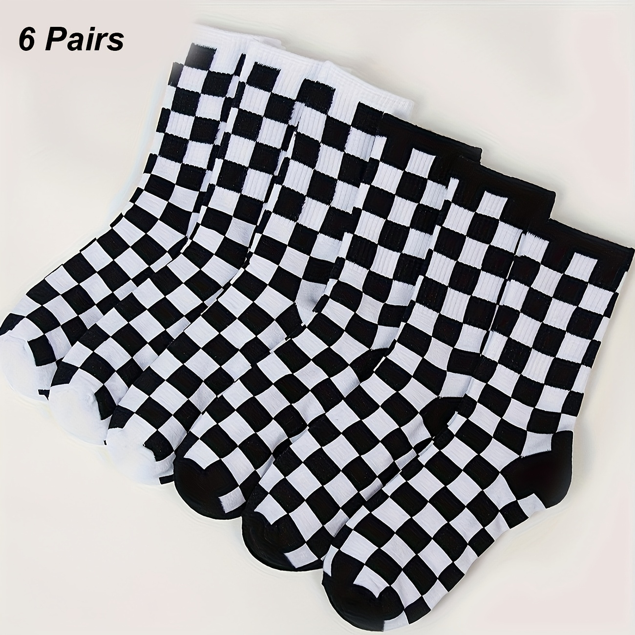Black And White Checkered Mid-calf Socks For Youth, Stylish, Comfortable, And Breathable., For Teenager, For Teenager
