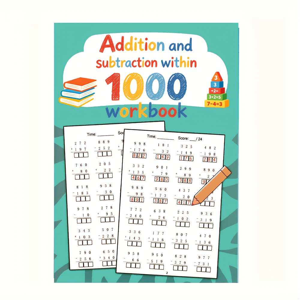 32 Pages Math Learning Practice Book, Addition And Subtraction 1000, Math Practice Worksheet Learning Activity, Learning Workbook, Special Training For Home And School
