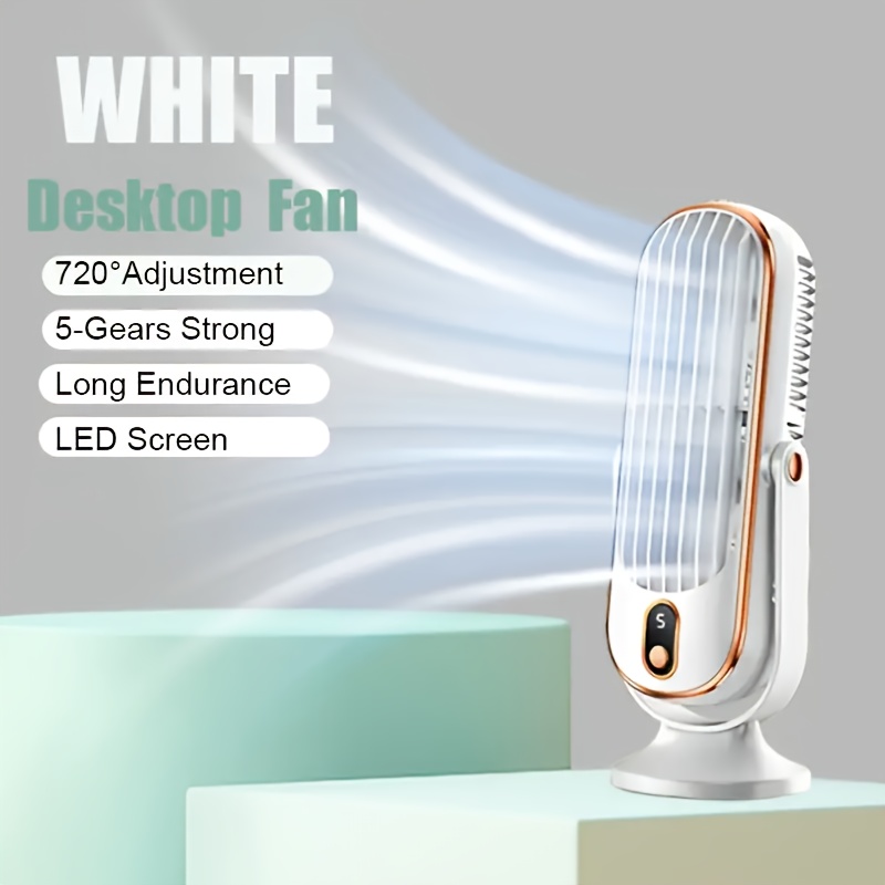 JKUOO Portable USB Fan with Large Battery - 5 Speeds, 720° Swivel, Quiet Cool Breeze, Indoor/Outdoor Use, Ideal for Home, Office, Travel, Camping, RV, Perfect Gift for Christmas and Valentine'S Day, Camping Essentials | Modern Table Fan | Durable Plastic Fan