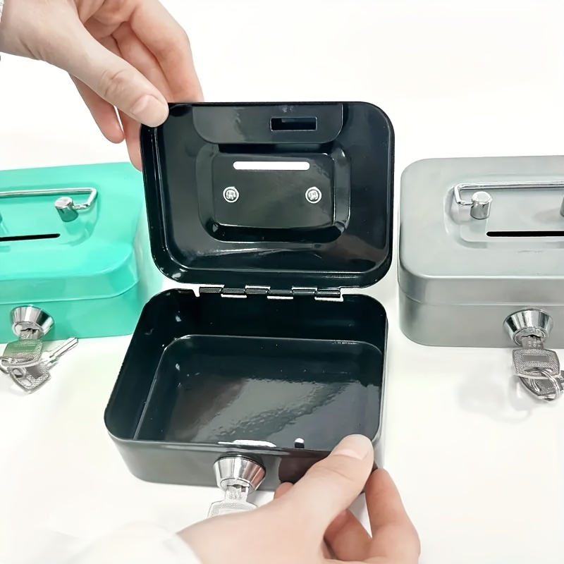 1pc sturdy iron metal   storage box money coin   box with lock key   design in teal   gray   adults home or office use secure   design metal construction lockable storage box details 1