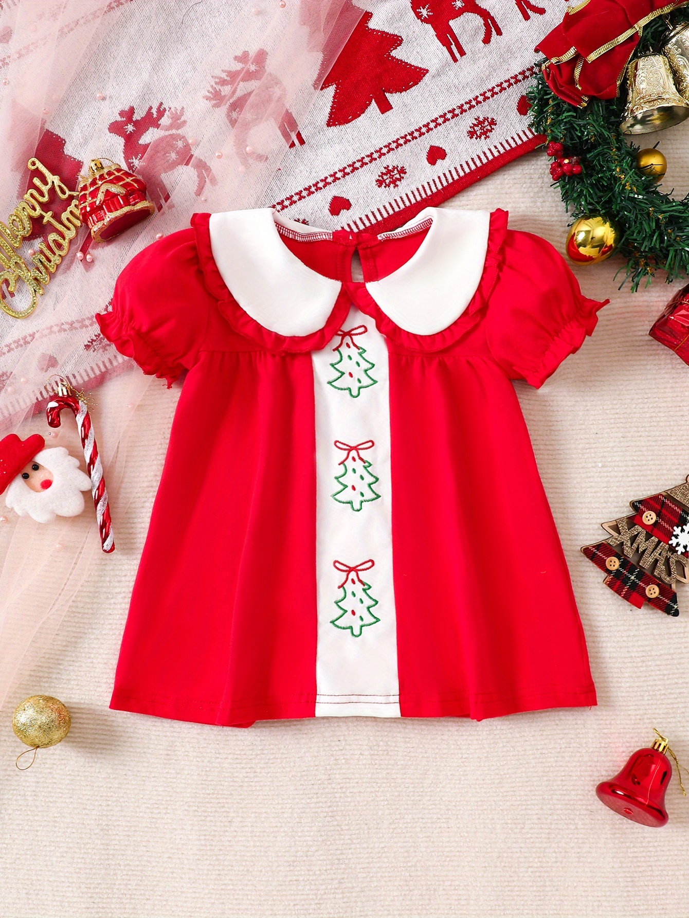 adorable girl dress cute red short sleeve dress with adorable christmas tree embroidery happy christmas   for   to   the perfect christmas gift for  