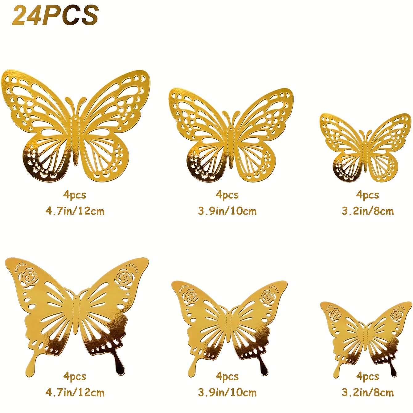 Image of 24/72pcs Wall Decoration, 2 Styles 3 Sizes, 3d Sticker Decoration, Golden Paper Sticker Floral Birthday Party Decoration Decoration